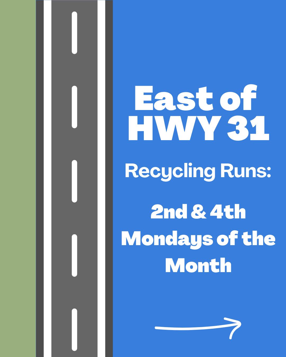 Recycling info graphic for east of 31 on second and fourth Mondays