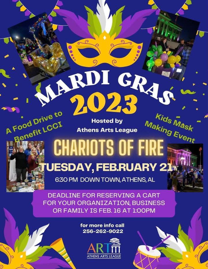 Mardi Gras event flyer for Feb. 21, 2023
